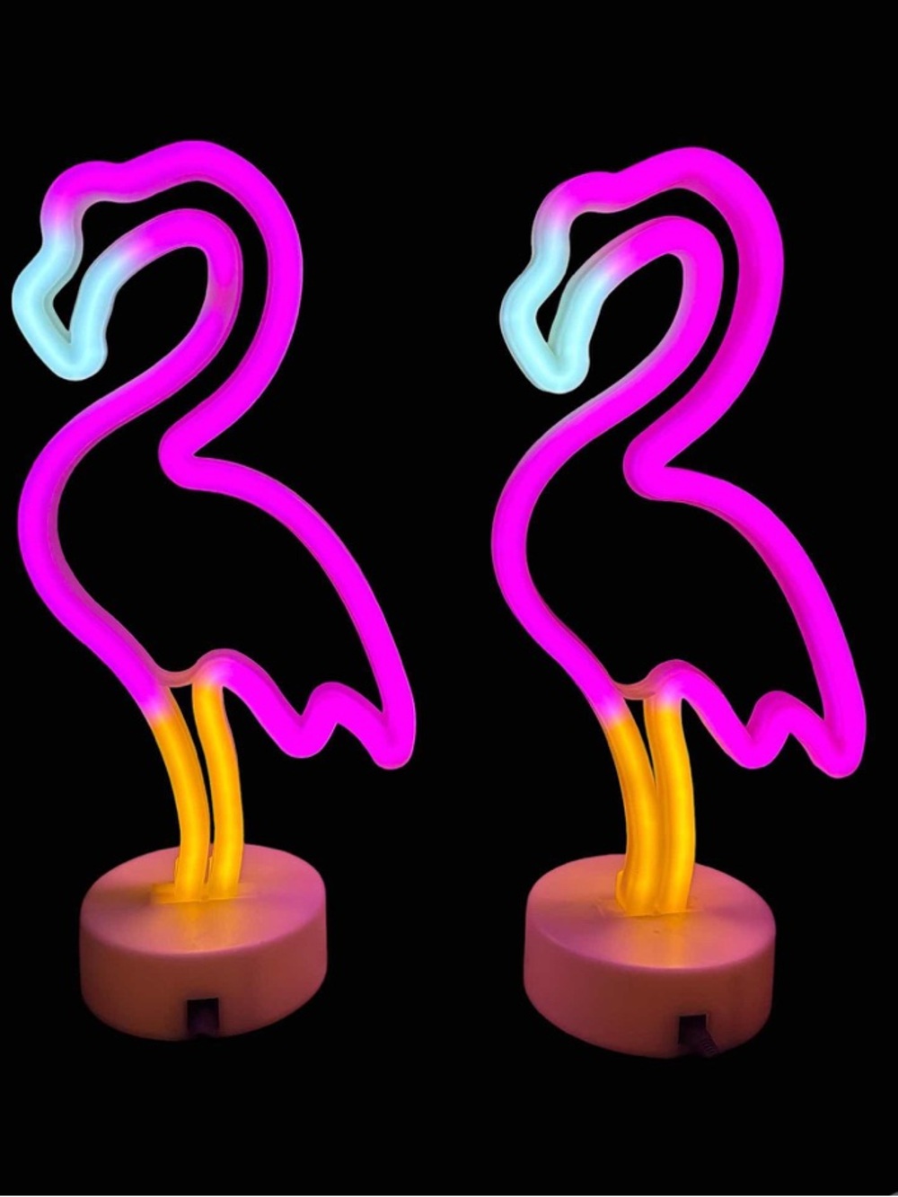 Pair Enjoli Neon Flamingo LED Table Lamp - Pink & Yellow 6”x13”